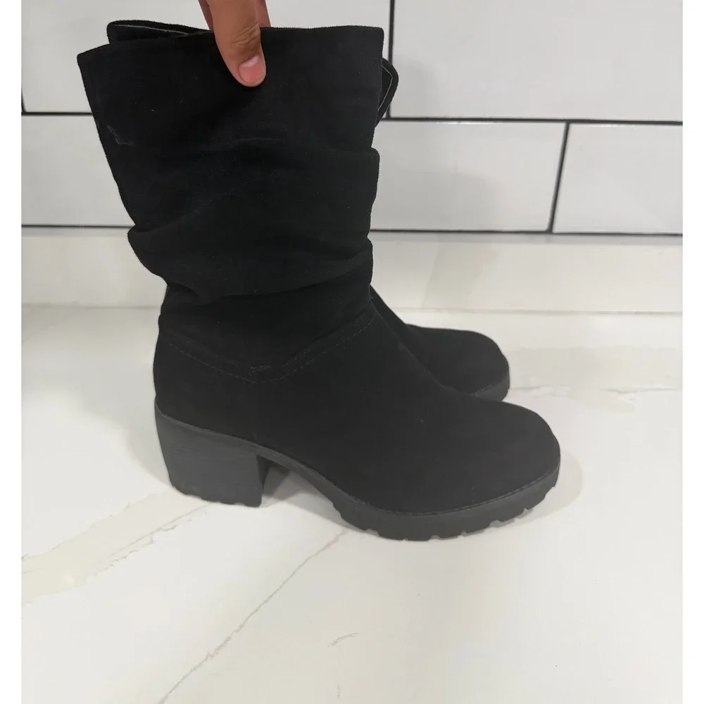 Sonoma Goods For Life Saxophone Black Slouchy Mid-Calf Lug Sole Boots Womens 8.5